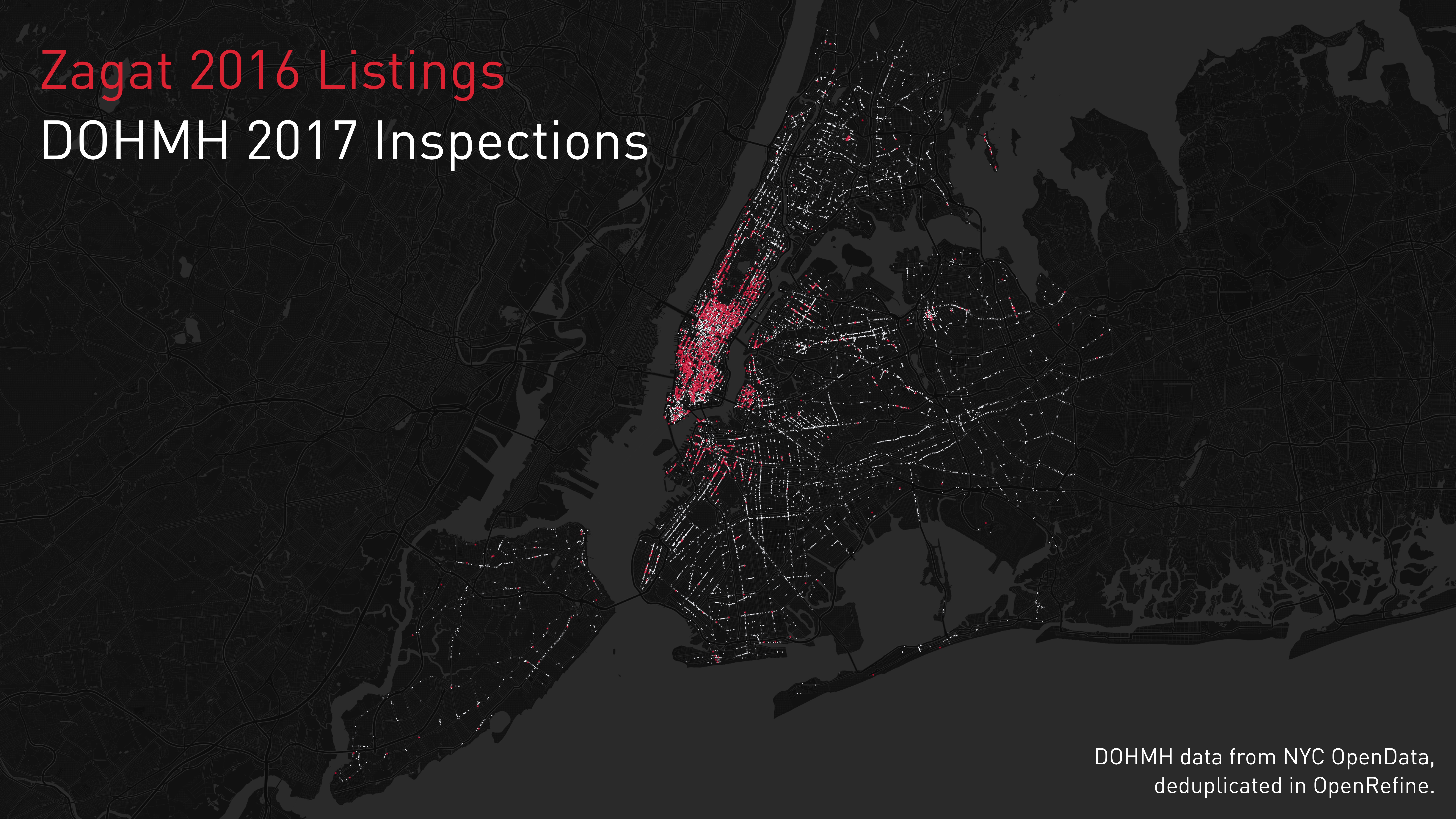 Zagat Listings compared to NYC Health Inspections